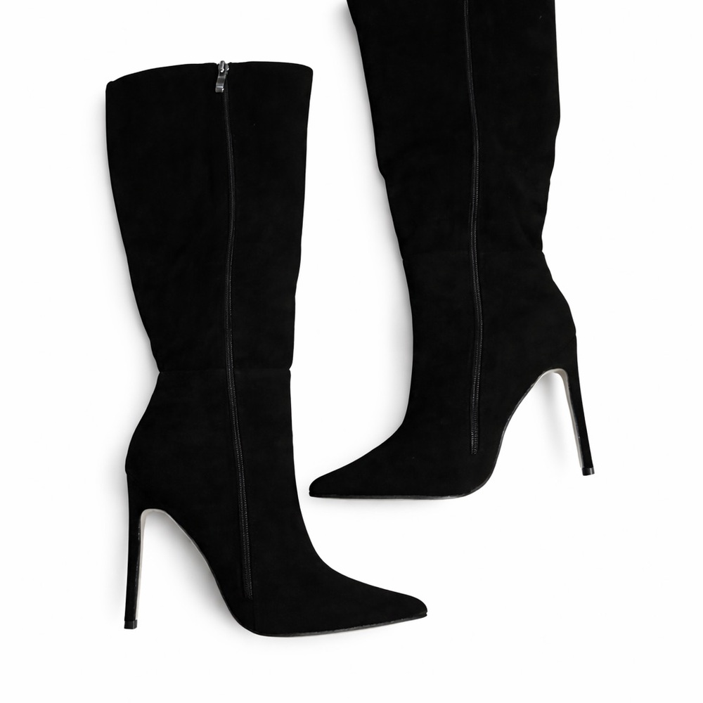 Black Knee-High Stiletto Boots | Pointed Toe | Side Zipper
